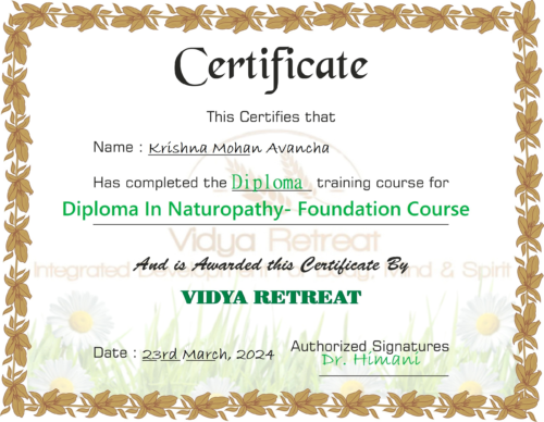 Naturopathy Diploma Certificate